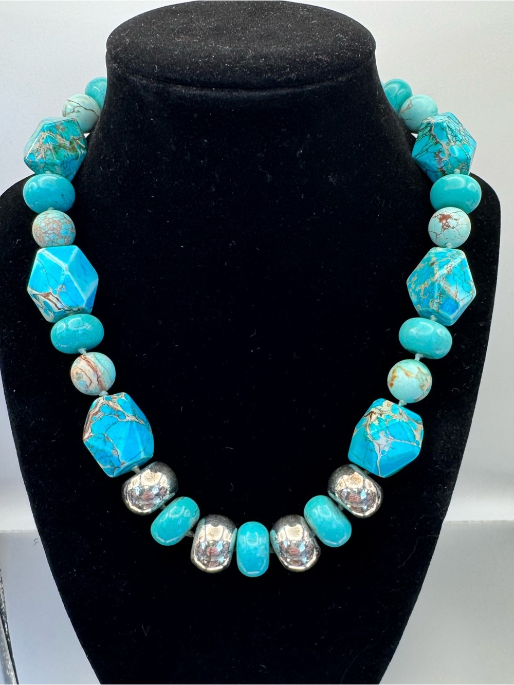 Faceted Turquoise Jasper Nugget Beaded Statement Necklace aka Imperial Jasper